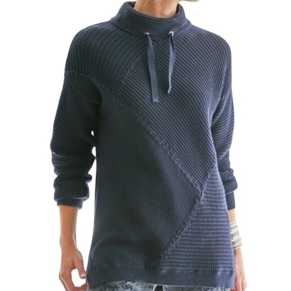 Soft Surroundings Sweaters - Soft Surroundings Sweater Navy Blue Knit Mock Neck Asymmetrical Patchwork M Edgy